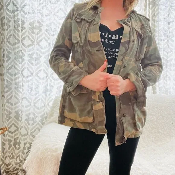 Free People Camouflage Coat Jacket Medium - Picture 2 of 9